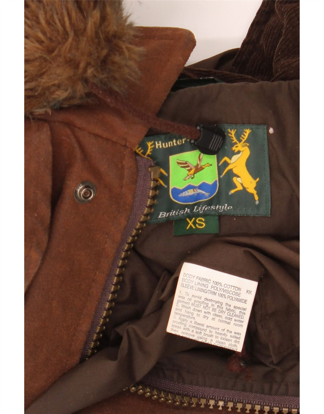 HUNTER Mantă de vânătoare pentru bărbați cu glugă din bumbac cerat, UK 34 XS, bumbac maro