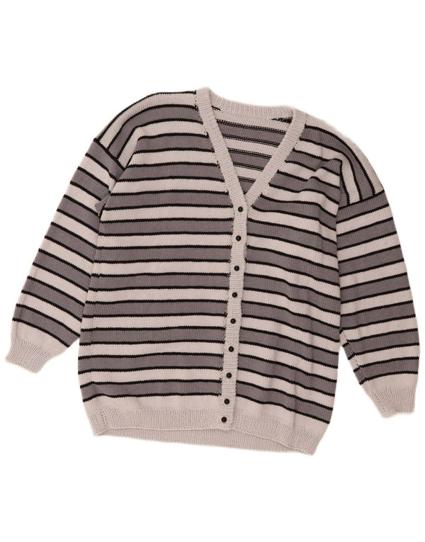 Pulover Cardigan Vintage pentru femei UK 18 XL Gri cu dungi