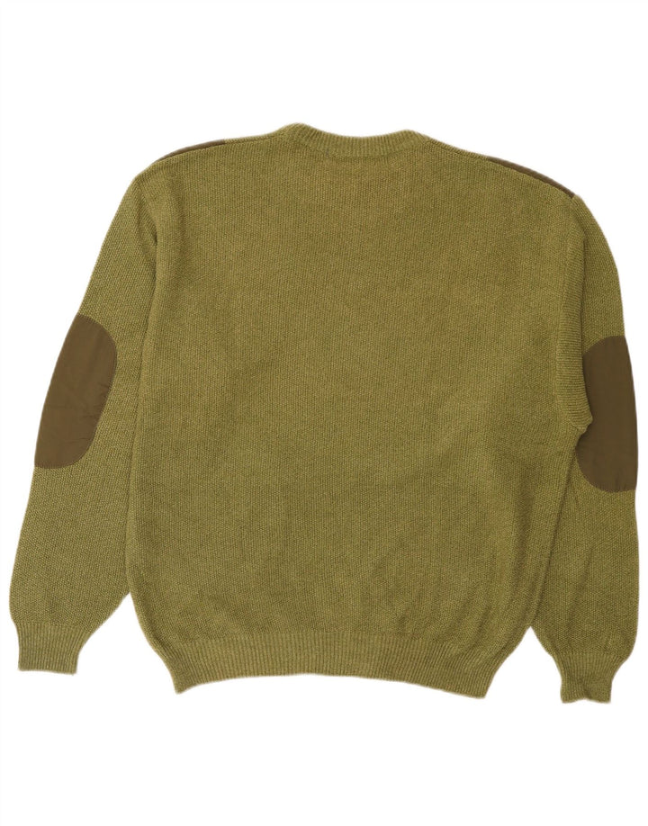 Pulover vintage pentru bărbați cu gâtul turnat, bumbac color block, kaki mediu