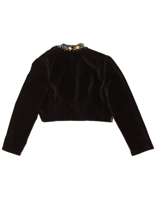 Jachetă Bolero Vintage pentru femei din catifea UK 14 mare, negru, bumbac