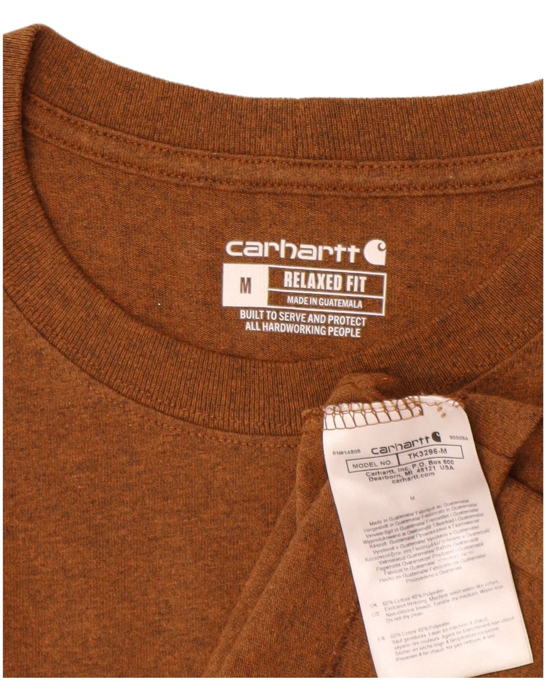 Tricou CARHARTT pentru bărbați, cu croială relaxată, top din bumbac maro mediu cu pete