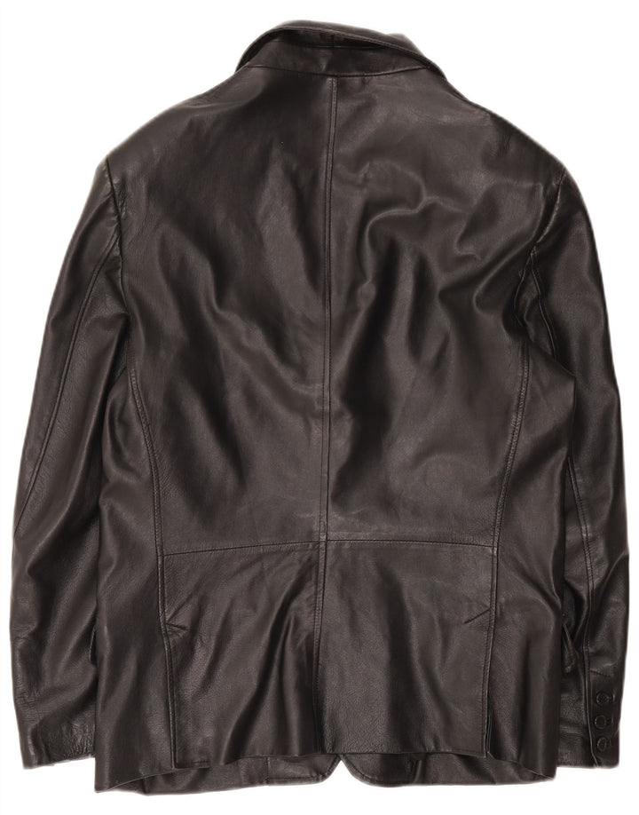 Jachetă vintage pentru bărbați din piele cu 3 nasturi IT 50 din piele neagră mare