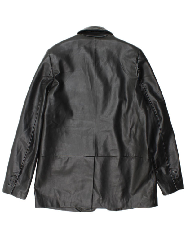 Jachetă Blazer din piele artificială pentru femei, cu 1 nasture, UK 6 XS, polietilenă neagră