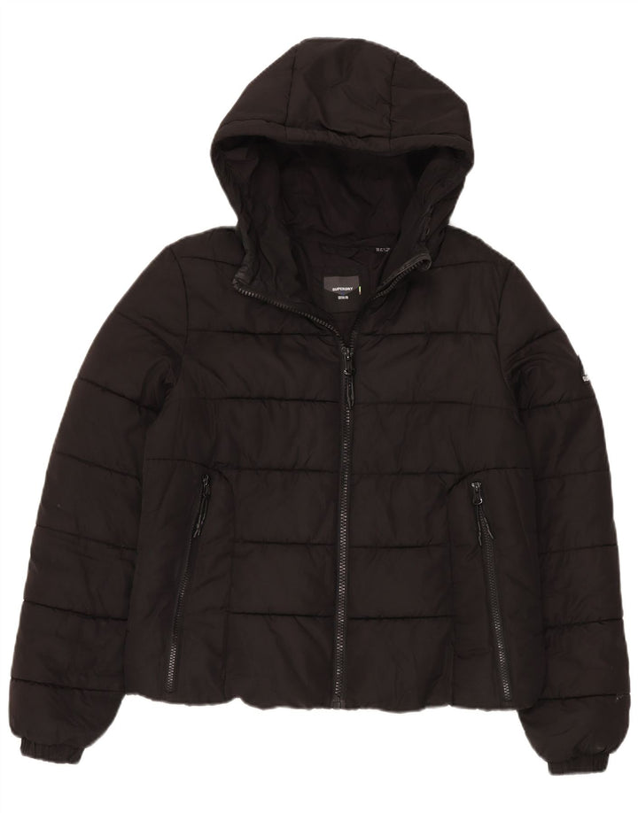 Jachetă căptușită cu glugă Superdry pentru femei UK 12 Poliester mediu negru