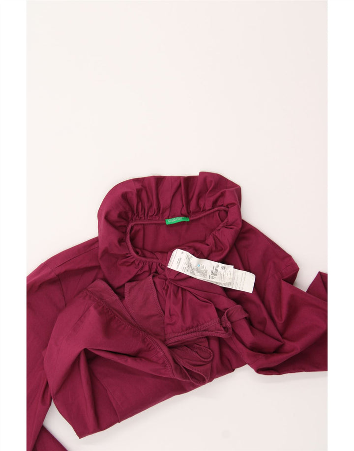 BENETTON Womens Ruffle Front Bodysuit UK 12 Medium Burgundy Cotton Vintage Benetton and Second-Hand Benetton from Messina Hembry 
