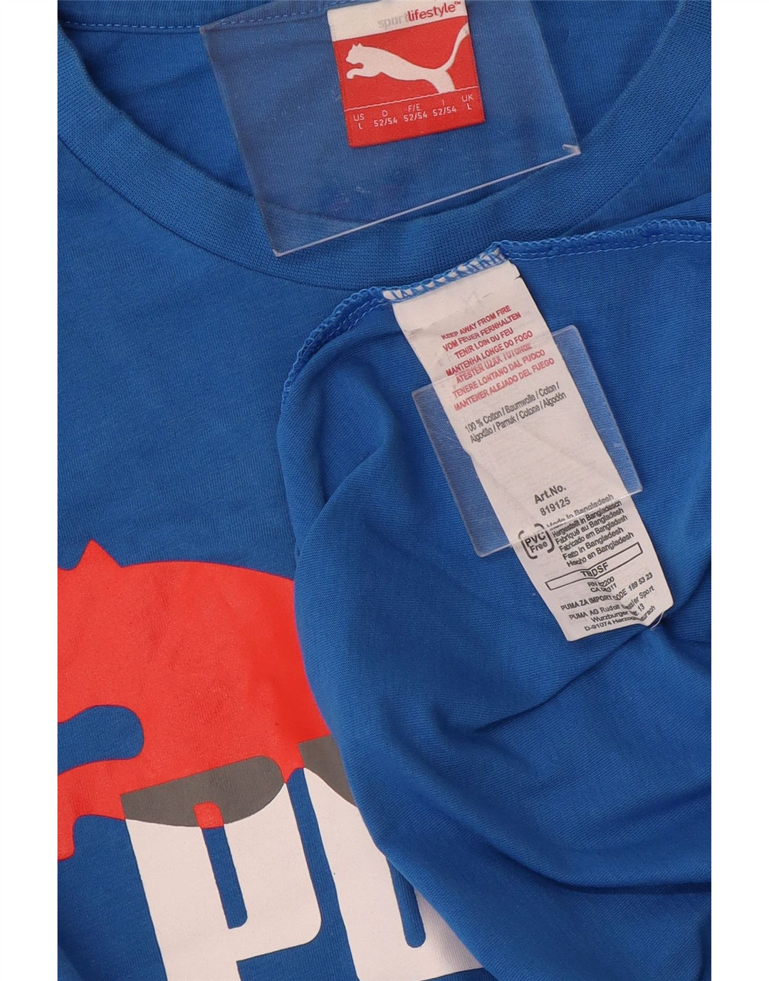 PUMA Mens Graphic T-Shirt Top Large Blue Cotton