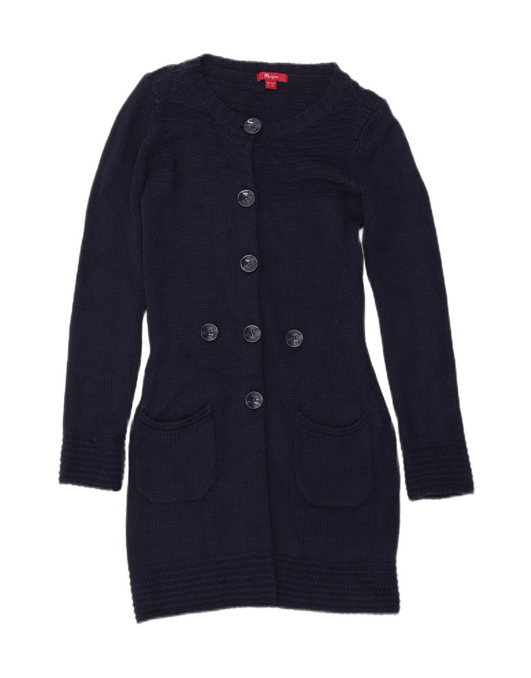 MONSOON Pulover cardigan cu paragate pentru femei UK 8 mic, albastru marin acrilic