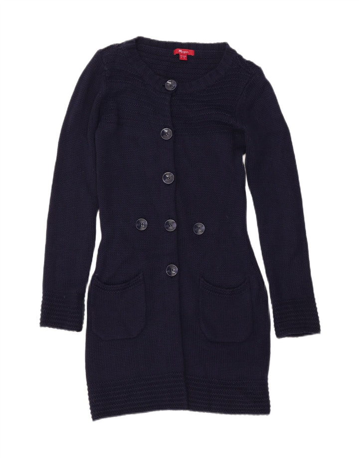 MONSOON Pulover cardigan cu paragate pentru femei UK 8 mic, albastru marin acrilic