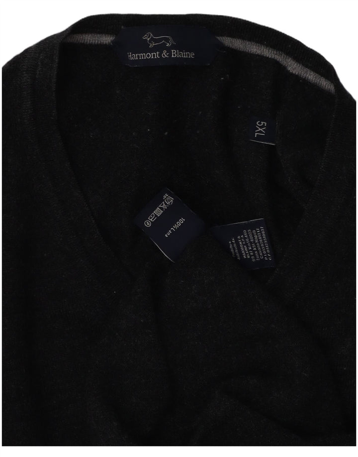 Pulover cu decolteu în V Harmont & Blaine pentru bărbați, lână gri 5XL