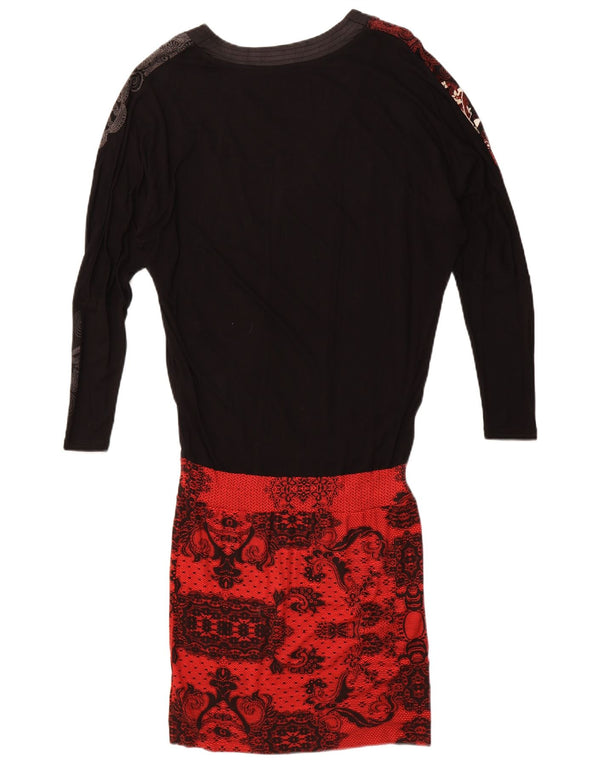 Rochie Desigual pentru femei, cu talie lejeră, cu talie strânsă, UK 10, mică, neagră, viscoză florală