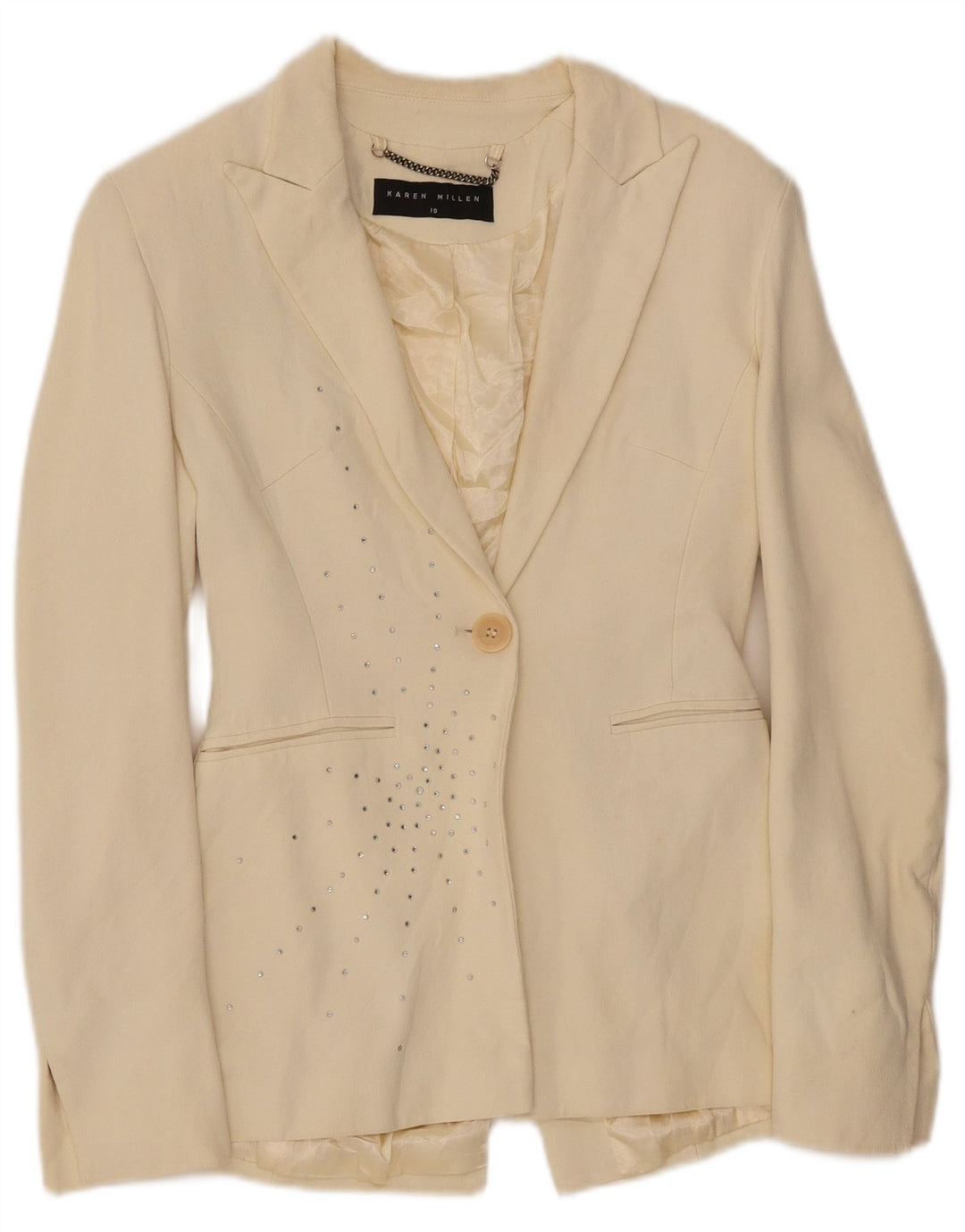 KAREN MILLEN Womens 1 Button Blazer Jacket UK 10 Small  Beige Acetate