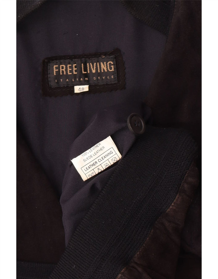 Bomber vintage pentru bărbați din piele intoarsa IT 48 Medium Black Leather