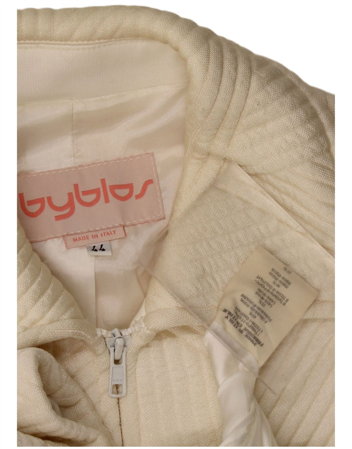 BYBLOS Womens Oversized Bomber Jacket IT 44 Medium Off White Polyamide