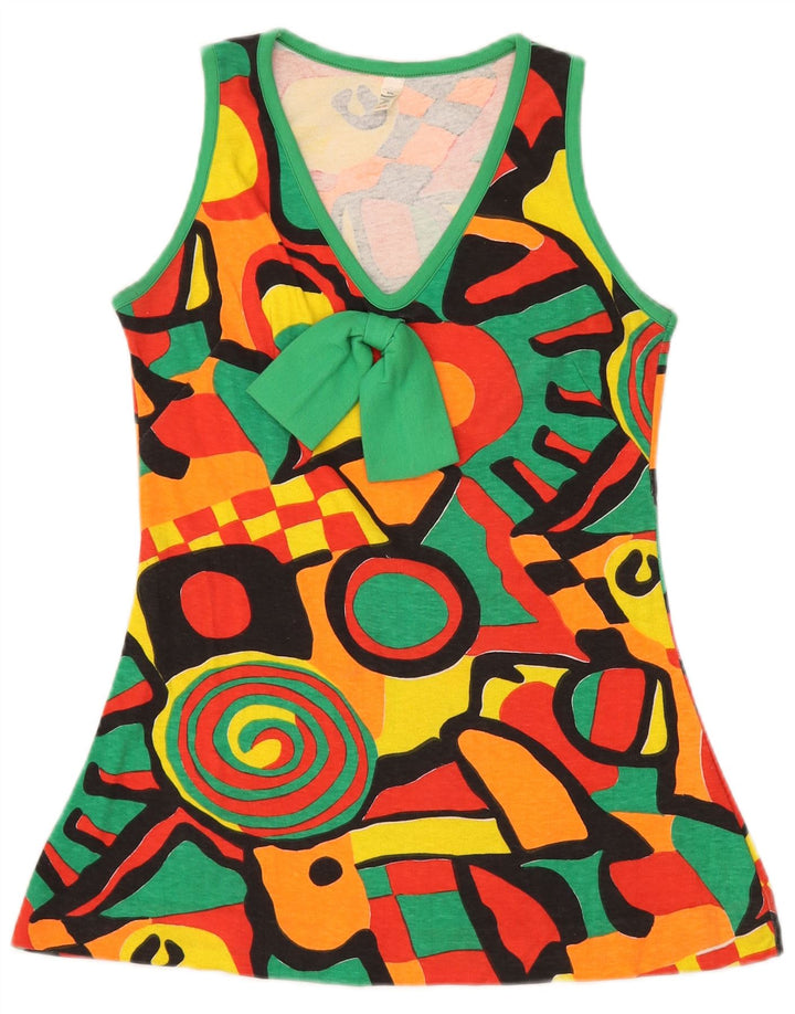 VINTAGE Vest Vest Top Femei EU 36/38 Bumbac Geometric Multicolor Mic