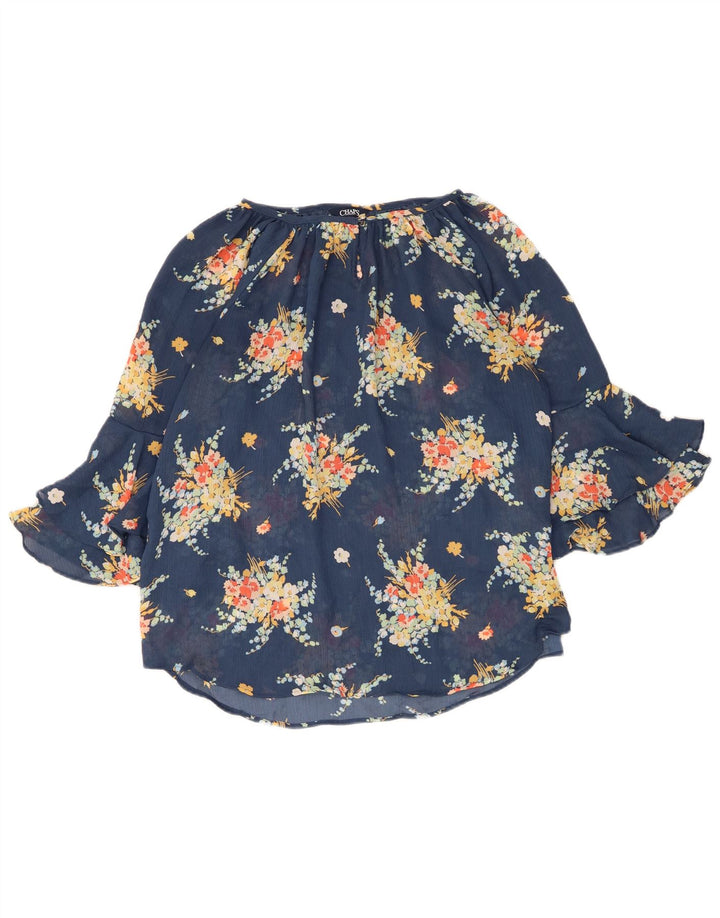 Top bluză Chaps pentru femei cu mâneci 3/4 UK 12, poliester floral, albastru mediu