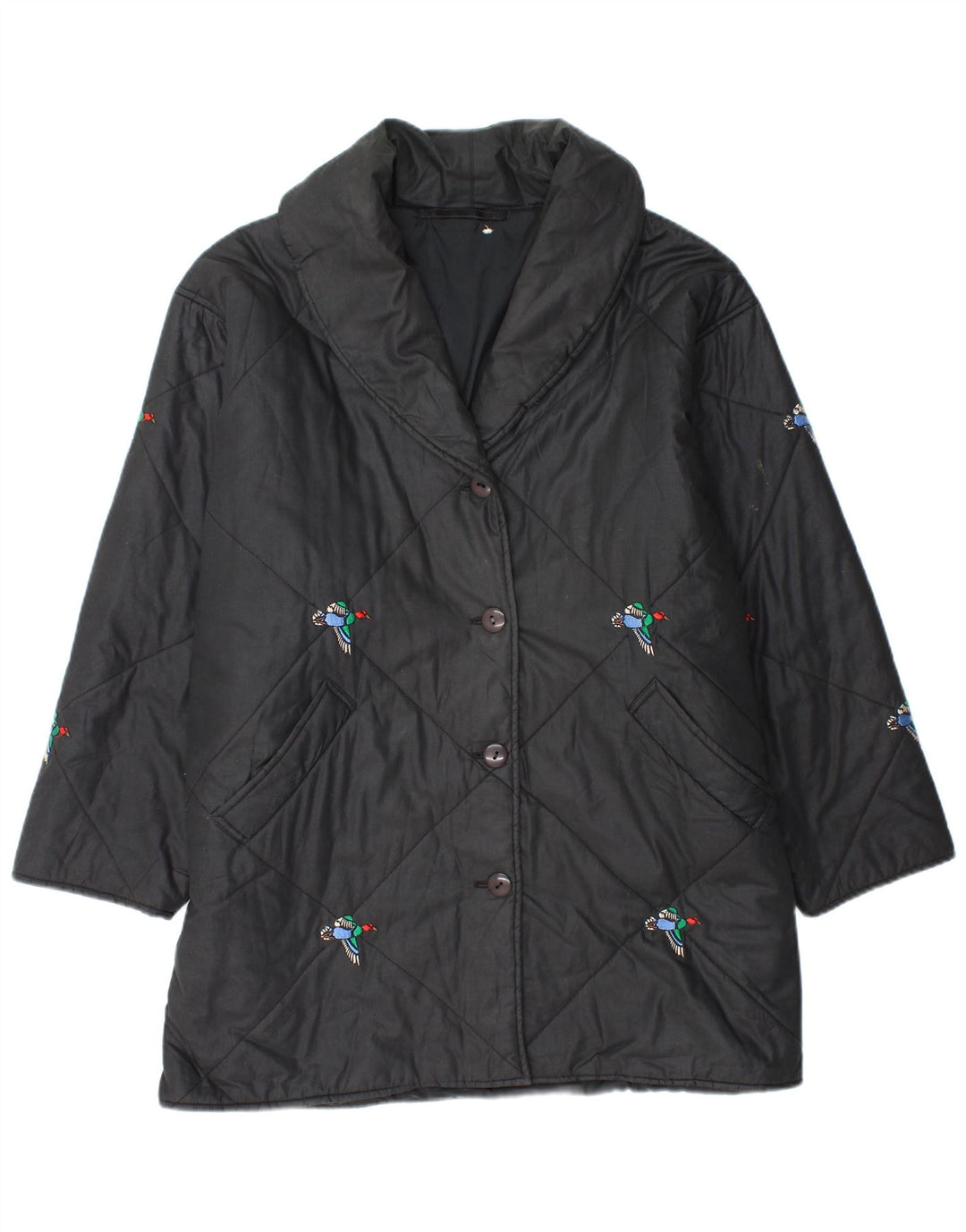 VINTAGE Jachetă de vânt pentru femei, cu ajustare largă, UK 20 2XL, negru, imprimeu cu animale