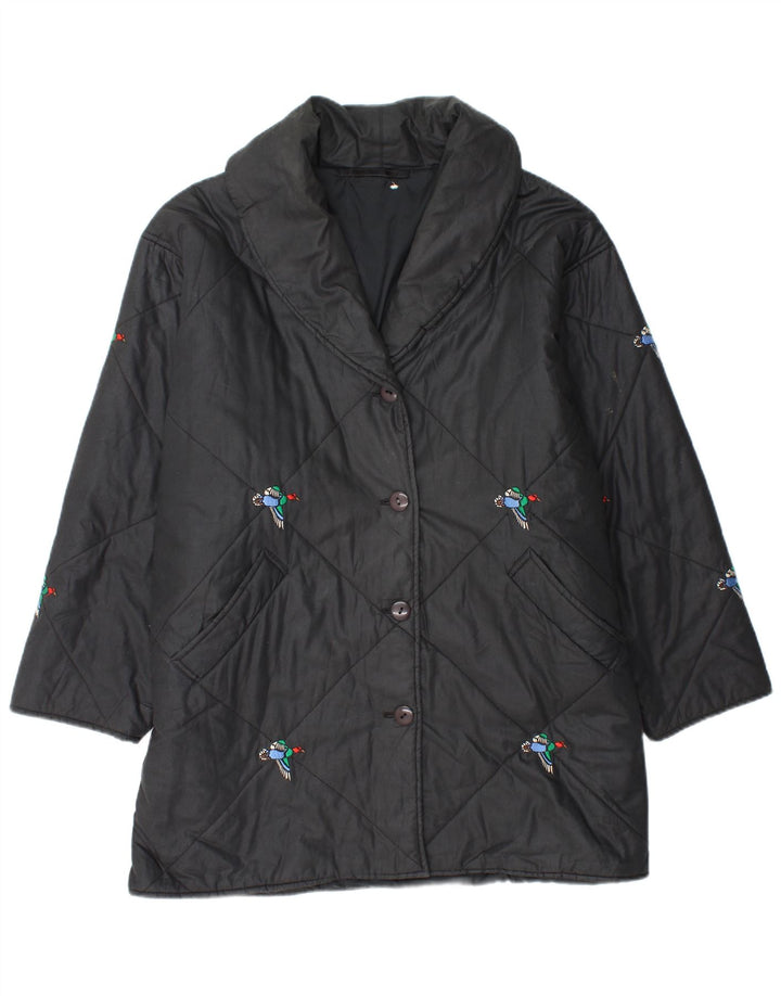 VINTAGE Jachetă de vânt pentru femei, cu ajustare largă, UK 20 2XL, negru, imprimeu cu animale