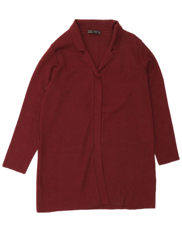 Pulover cardigan lung pentru femei Zara UK 16 Lână burgundy mare
