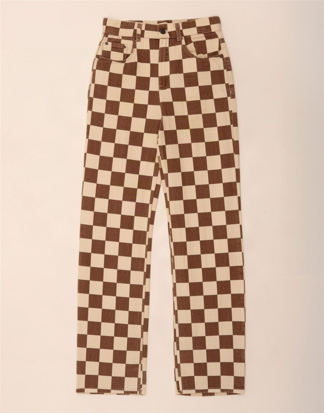 Pull & Bear Blugi Drepți Femei EU 34 XS L24 L31 Maro Geometric