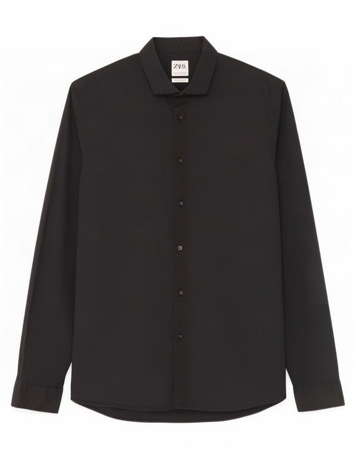 Cămașă Zara bărbați Super Slim Fit, mare, negru, bumbac