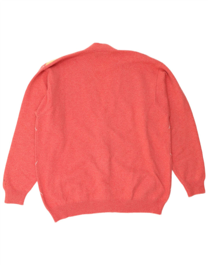 Pulover cardigan pentru bărbați Peter Scott, lână Argyle/Diamond, roz mare