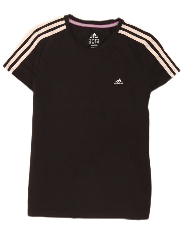 Adidas Womens Regular T-Shirt Top UK 12/14 Medium Black Cotton Sports