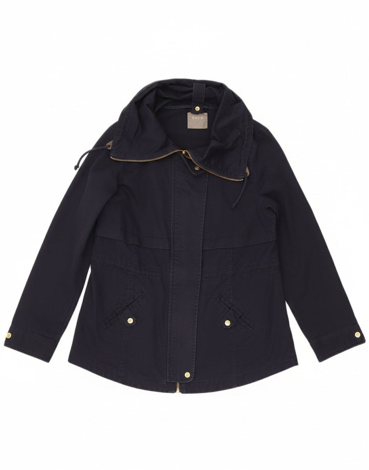 OASIS Womens Bomber Jacket UK 10 Small Navy Blue Cotton