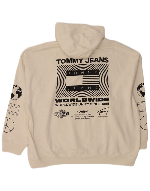 TOMMY HILFIGER Pulover cu glugă cu grafică, mare, alb, pentru bărbați