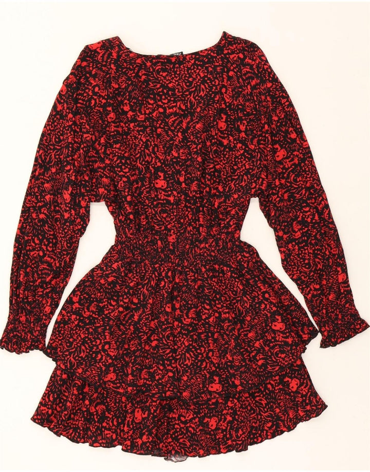 ZARA Womens Long Sleeve Abstract Pattern A-Line Dress UK 14 Medium Red Vintage Zara and Second-Hand Zara from Messina Hembry 