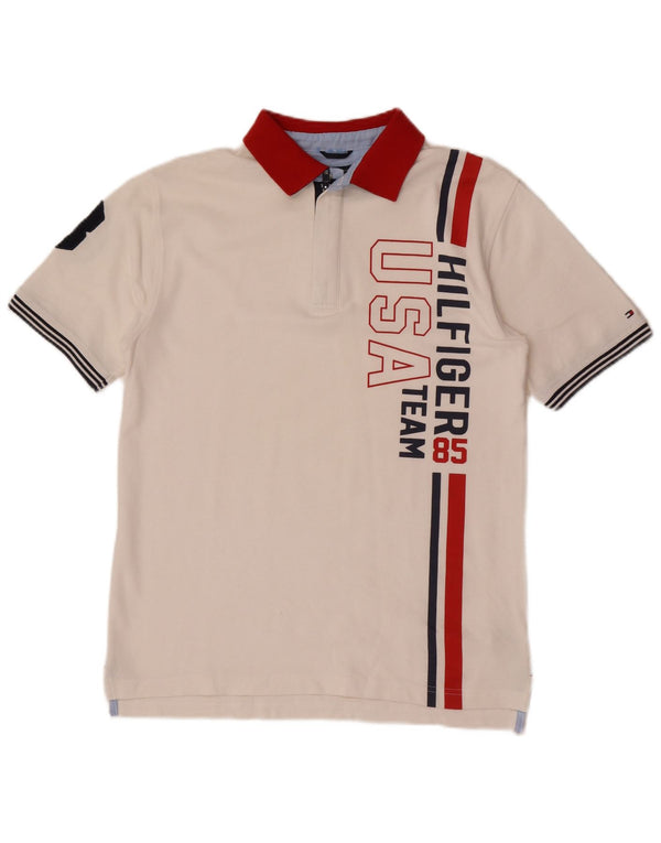 Tricou polo cu grafică pentru băieți Tommy Hilfiger SUA 15-16 ani XL cu dungi albe