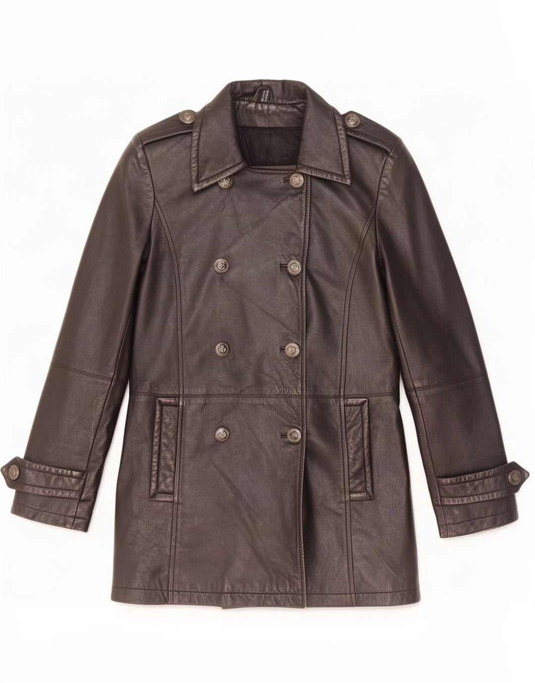 Palton din piele vintage pentru femei UK 10 mic negru