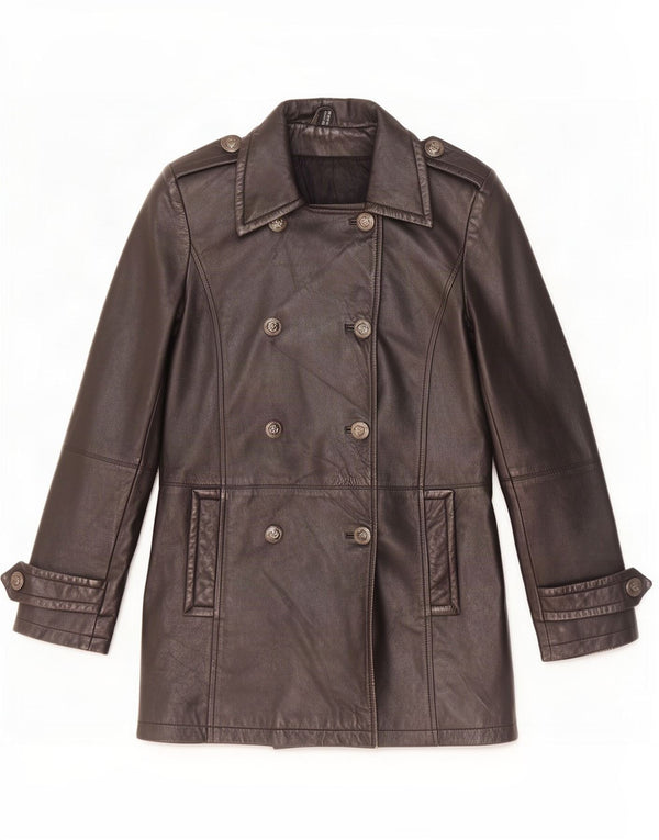 Palton din piele vintage pentru femei UK 10 mic negru