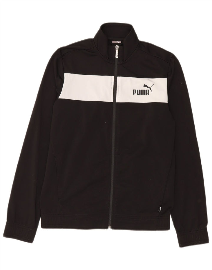 Jachetă de trening PUMA pentru băieți 13-14 ani, poliester negru color bloc