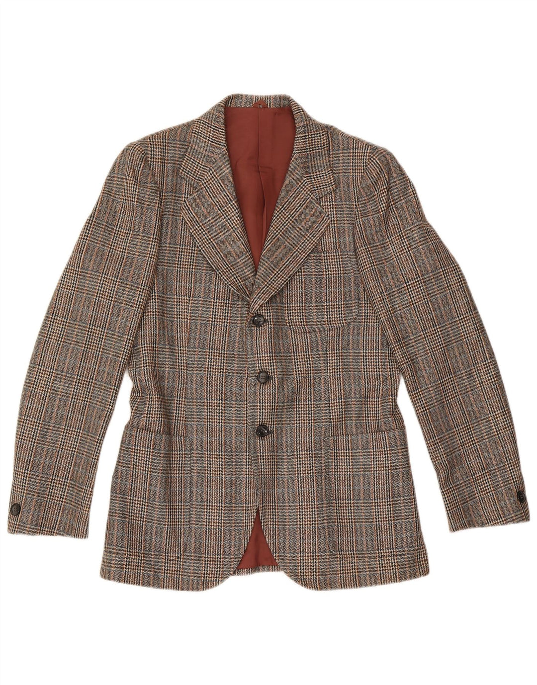 Jachetă vintage pentru bărbați cu 3 nasturi IT 46 mic maro Houndstooth