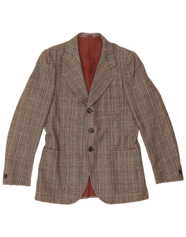 Jachetă vintage pentru bărbați cu 3 nasturi IT 46 mic maro Houndstooth