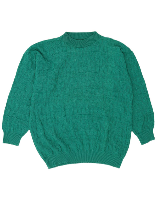 Pulover vintage cu gât țestoasă pentru femei UK 14 Medium Green Geometric