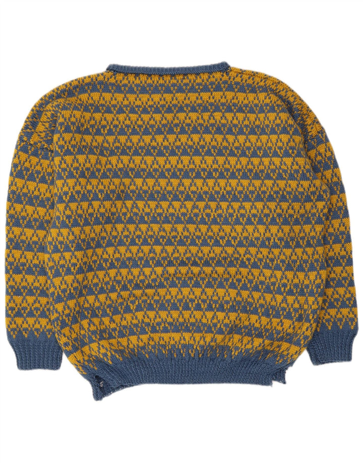 Pulover vintage pentru bărbați cu gât de barcă, mare, albastru, geometric