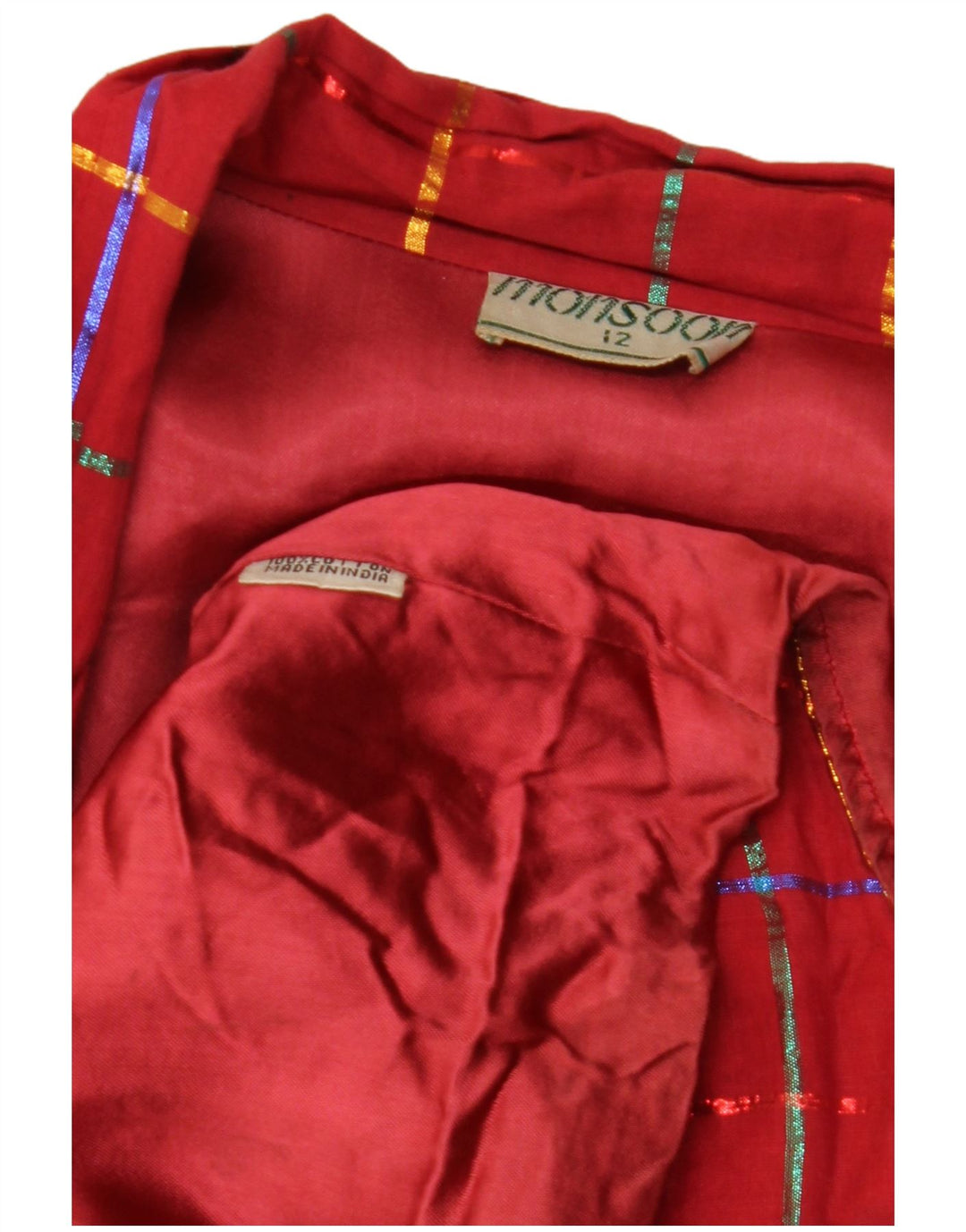 Jachetă blazer pentru femei MONSOON cu 1 nasture UK 12, bumbac cu carouri burgundy mediu