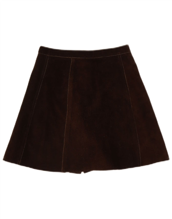 Fusta mini de piele intoarsa vintage pentru femei W26 maro mic