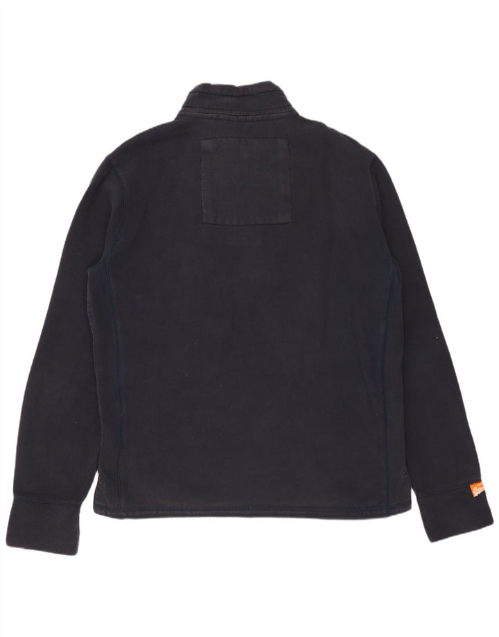 Pulover pentru bărbați Superdry, cu grafic, cu gât cu nasturi, din bumbac mare, albastru bleumarin