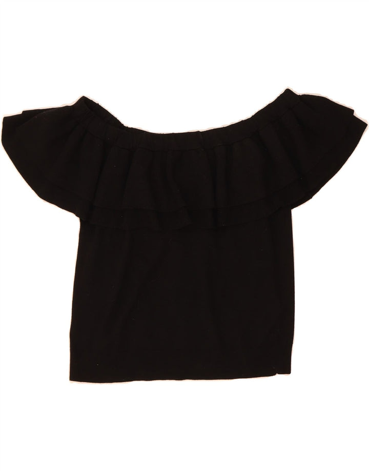 J. CREW Womens Crop Off Shoulder Top UK 12 Medium Black Viscose Vintage J. Crew and Second-Hand J. Crew from Messina Hembry 