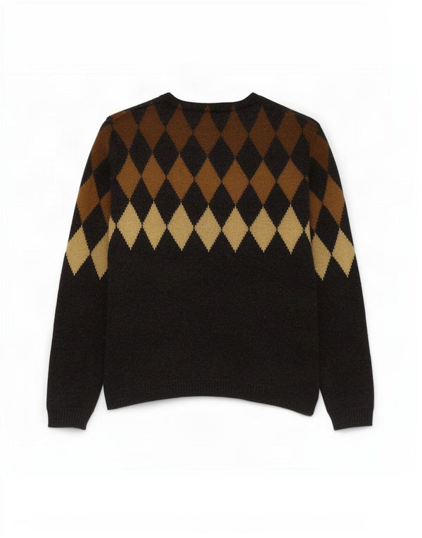 Pulover vintage pentru bărbați cu gât țestoasă IT 50 Gri mediu Argyle/Diamond