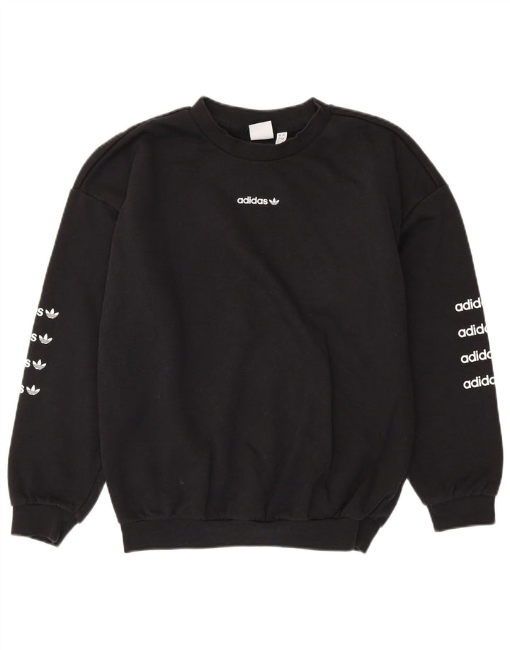 Pulover ADIDAS pentru femei, cu grafic supradimensionat, UK 8, bumbac negru mic