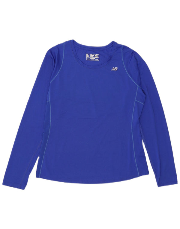 Top pentru femei New Balance cu mânecă lungă UK 14, mare, albastru, poliester