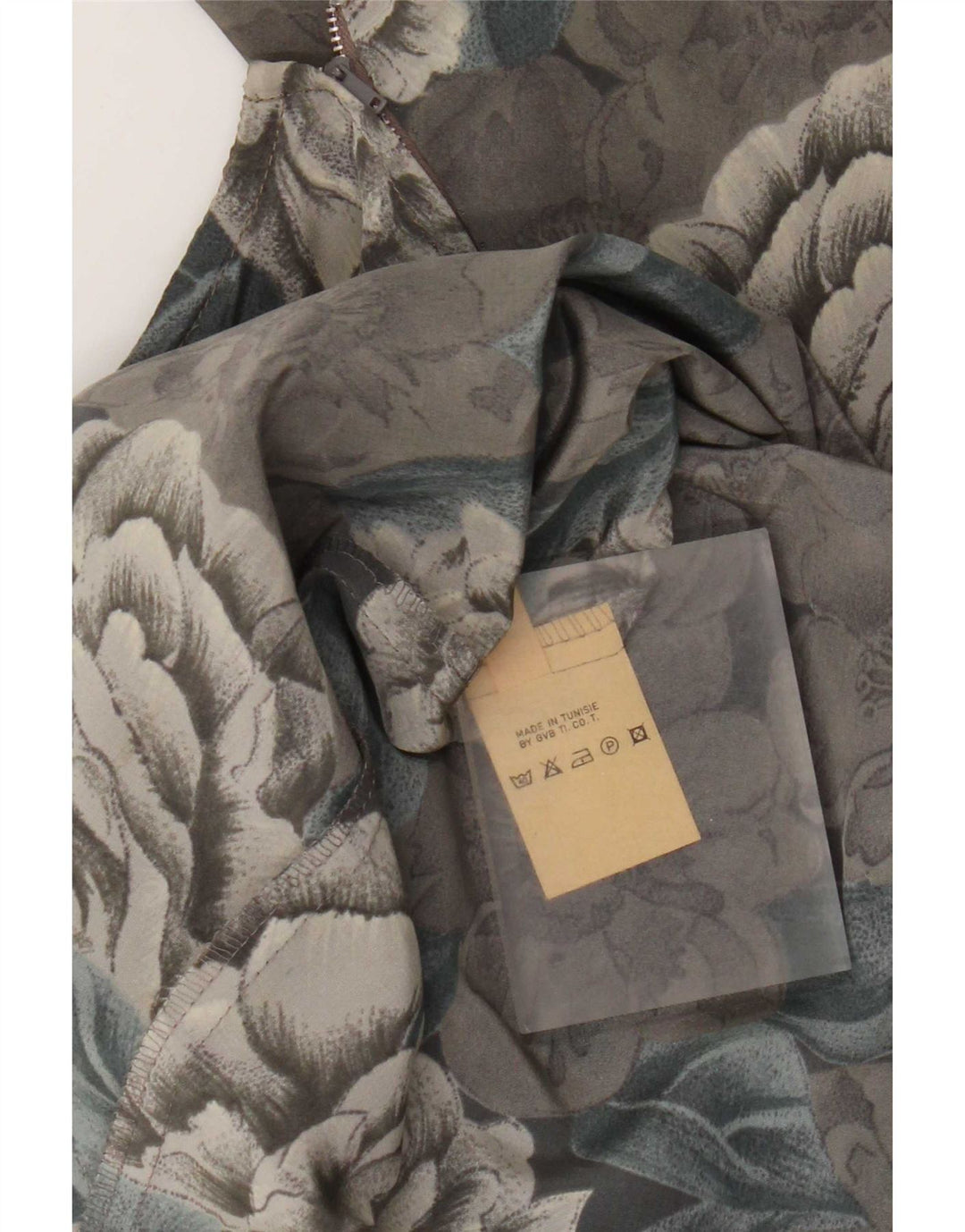 Rochie vintage pentru femei cu mânecă lungă, UK 12, poliester floral, gri mediu