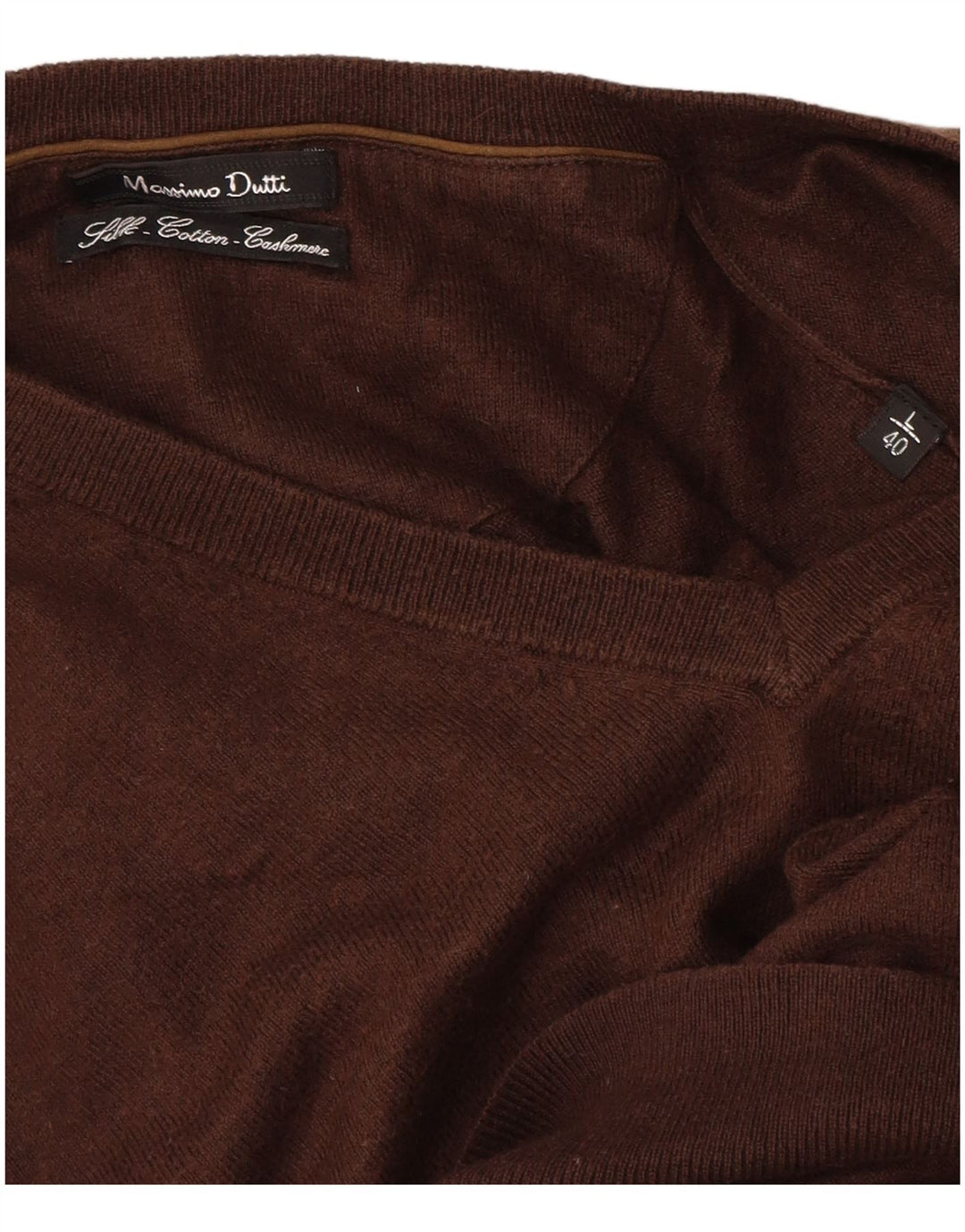 Massimo Dutti Pulover cu decolteu în V pentru bărbați, bumbac maro mare