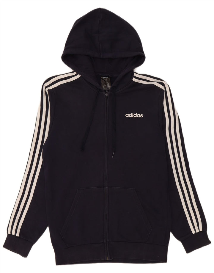ADIDAS Mens Zip Hoodie Sweater Small Navy Blue Polyester