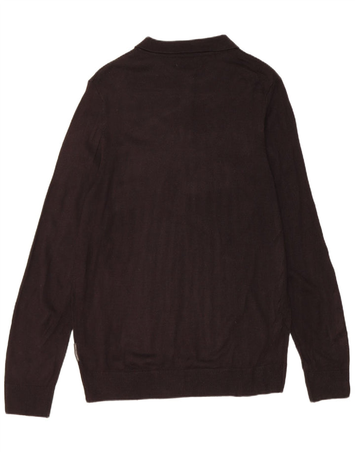 French Connection Pulover cu gât polo pentru bărbați, mare, negru, acrilic