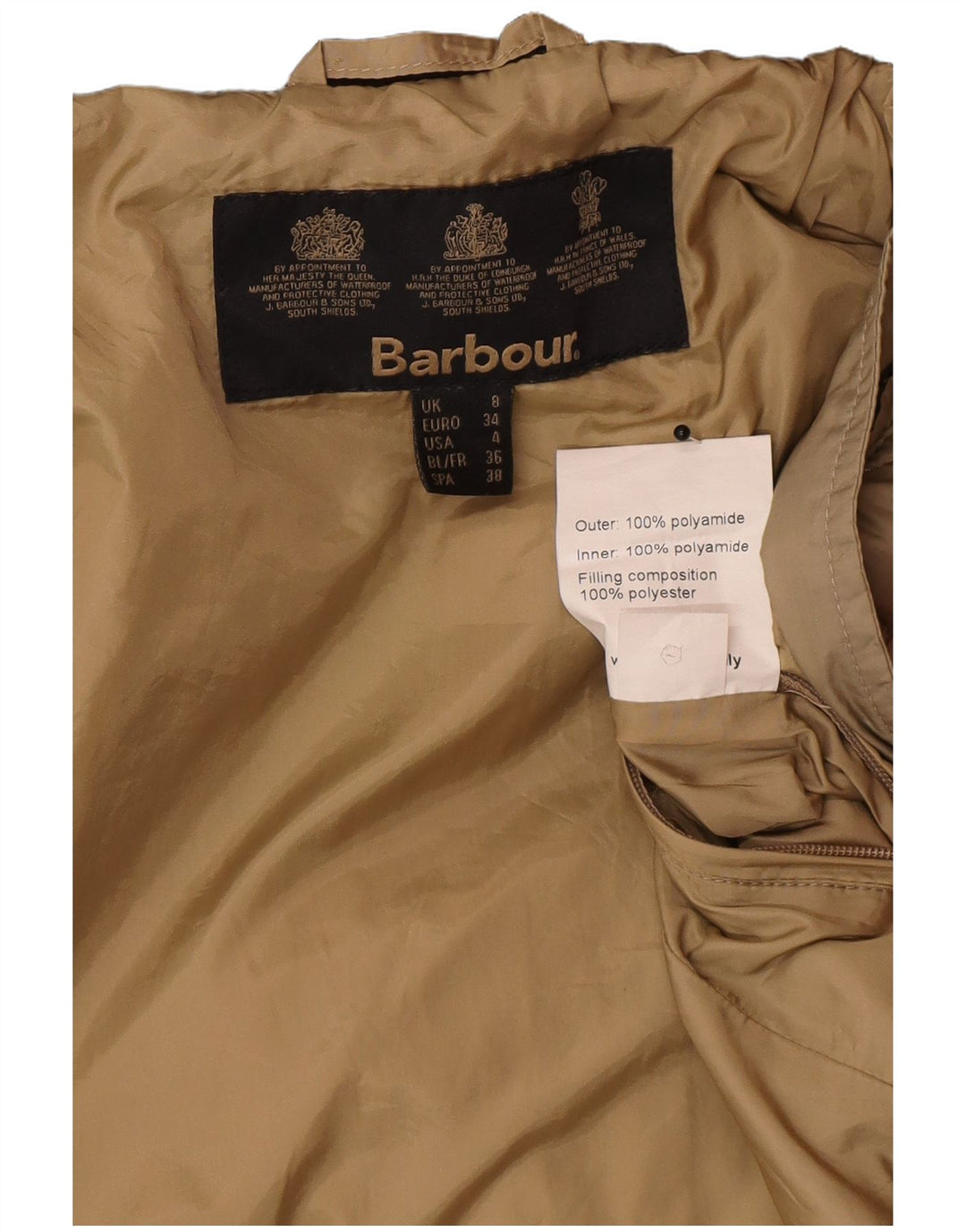 Jachetă matlasată Barbour pentru femei UK 8 Small Bej Poliamidă