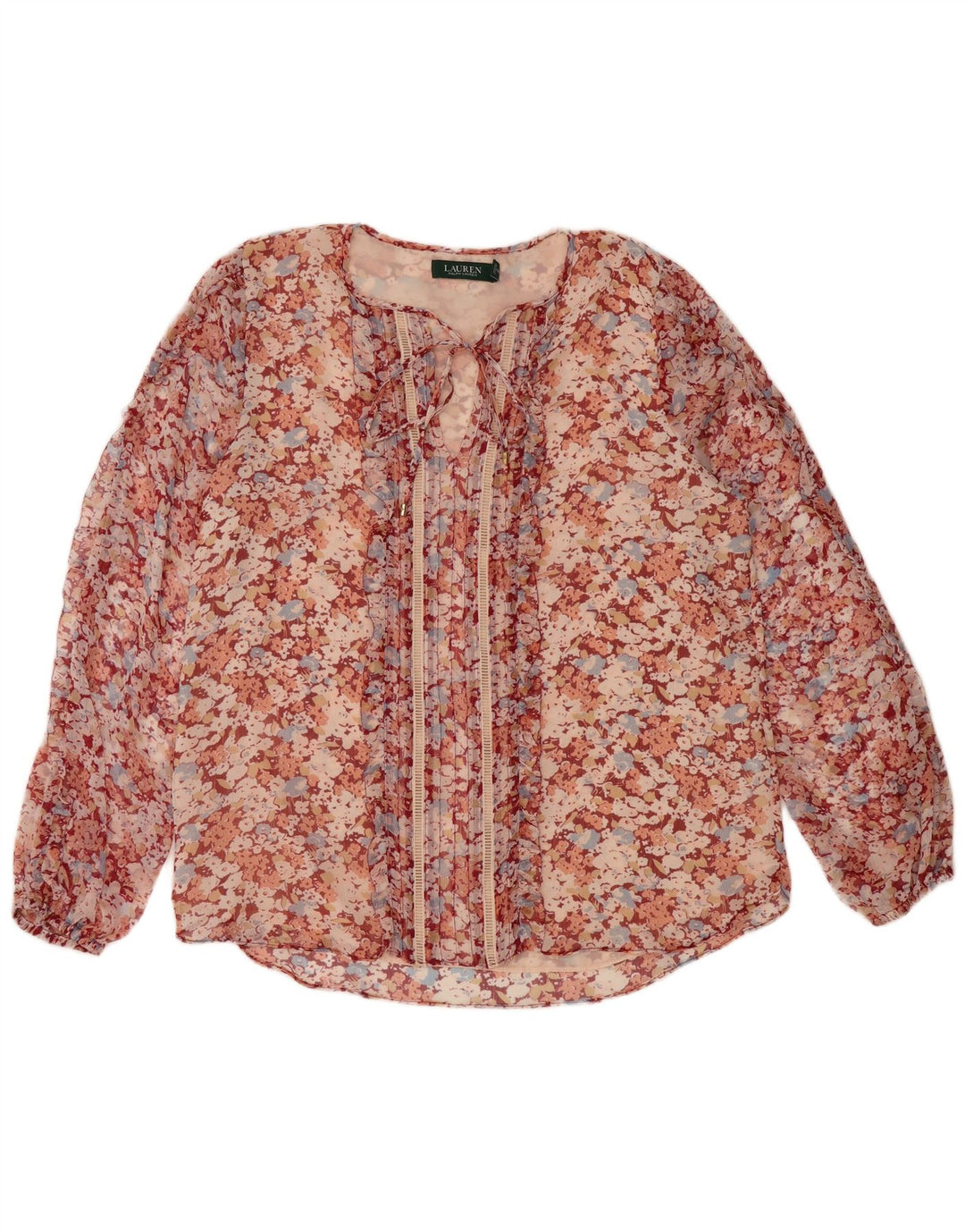 Bluză cu bluză transparentă pentru femei Ralph Lauren UK 16 Poliester floral, roșu, mare